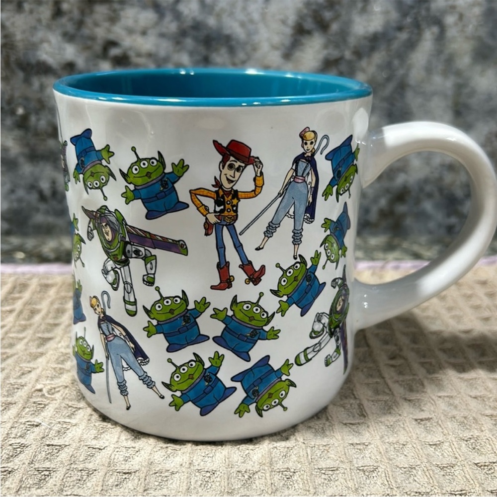 NWT Disney Toy Story Mug | Buzz Lightyear Woody Aliens | Blue Interior